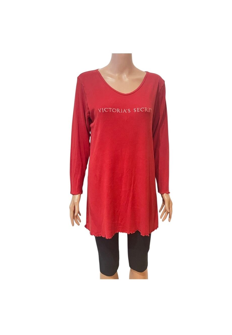 Vintage Victorias Secret Red Cotton Long Sleep Shirt Medium